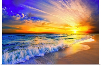 Orange Beach Sunset Crashing Wave Blue