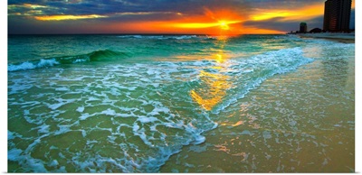 Panoramic Orange Seascape Sunset Beach