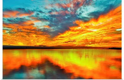 Red Orange Twilight Sunset Over Navarre Bay