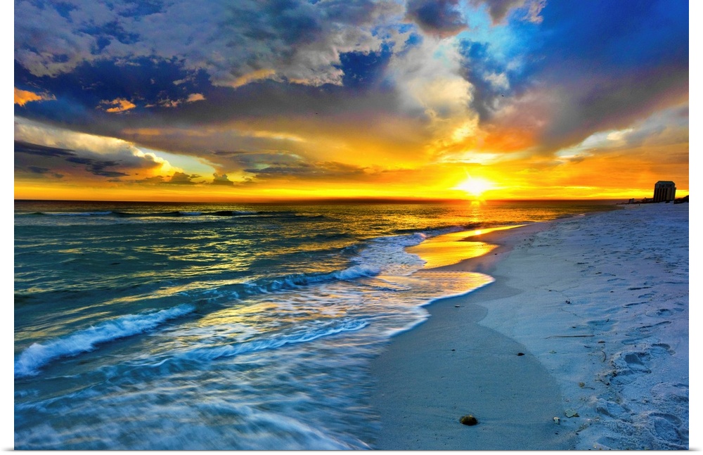 Blue Sunset Seascape on a Florida beach. Landscape taken on Navarre Beach, Florida.