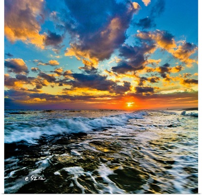 Vertical Blue Orange Seascape-Expansive Sky Sunset