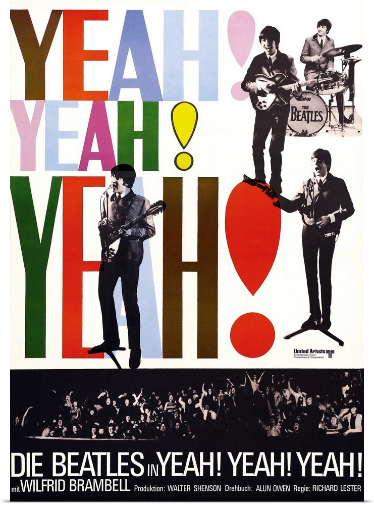 A HARD DAY'S NIGHT, (aka YEAH! YEAH! YEAH!), German poster art, clockwise from bottom left: John Lennon, George Harrison, ...