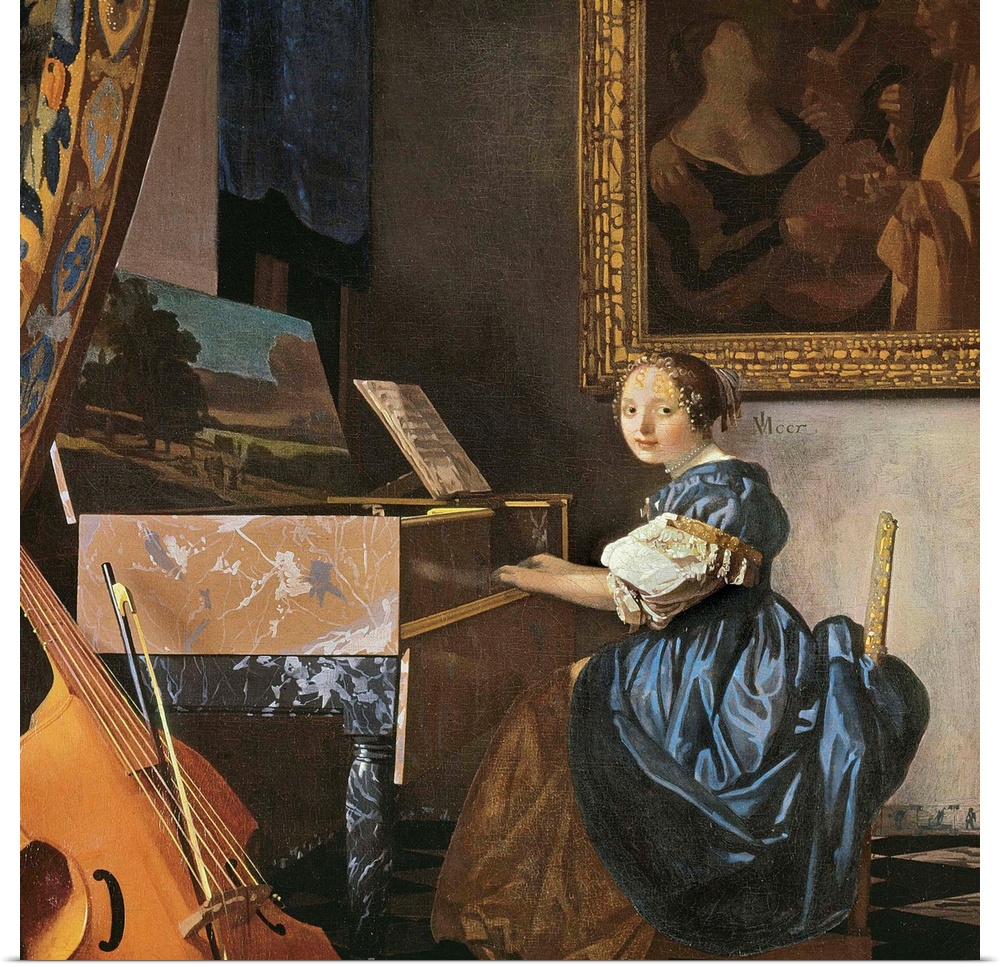 VERMEER, Johannes (1632-1675). A Young woman seated at a Virginal. ca. 1670. Oil on canvas. UNITED KINGDOM. London. Nation...