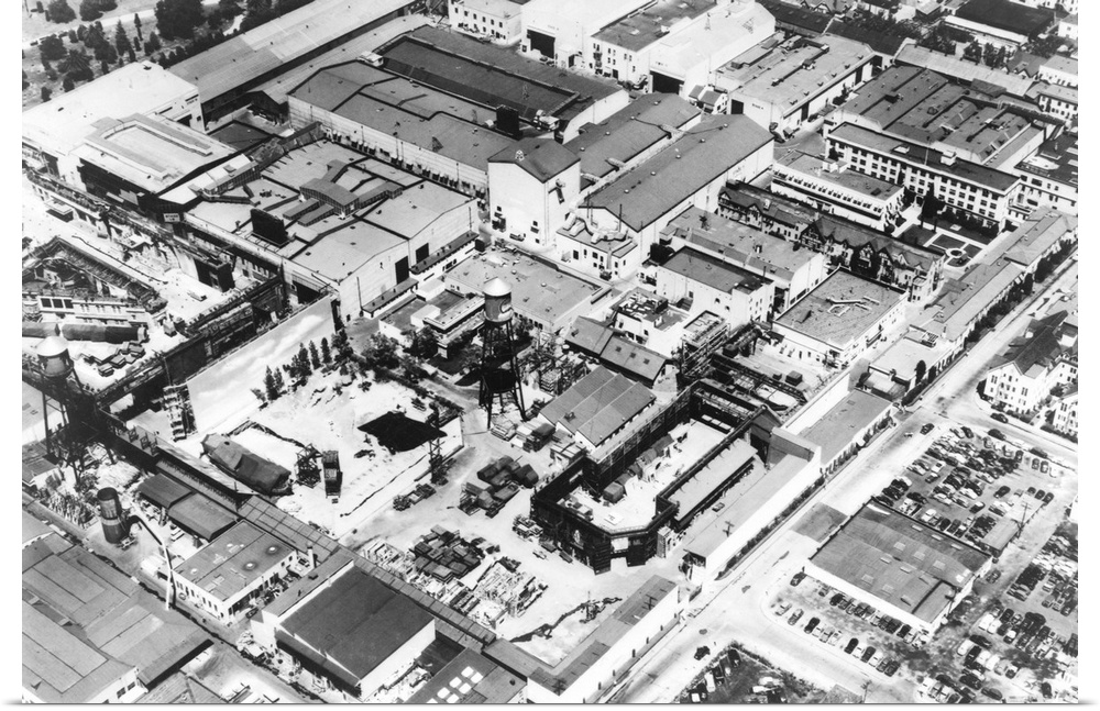 Aerial view of Paramount Studios in Hollywood, c. 1947. The lot covers 48 acres and employed thousands with an annual expe...