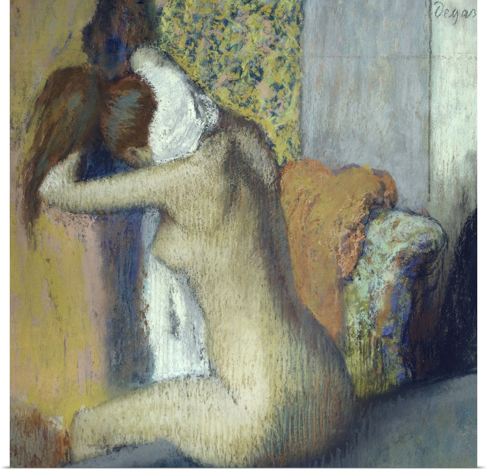 4146, Edgar Degas, French School. After the Bath, Woman Drying her Neck. 1898. Pastel 0.62 x 0.65 m. Paris, musee d'Orsay....