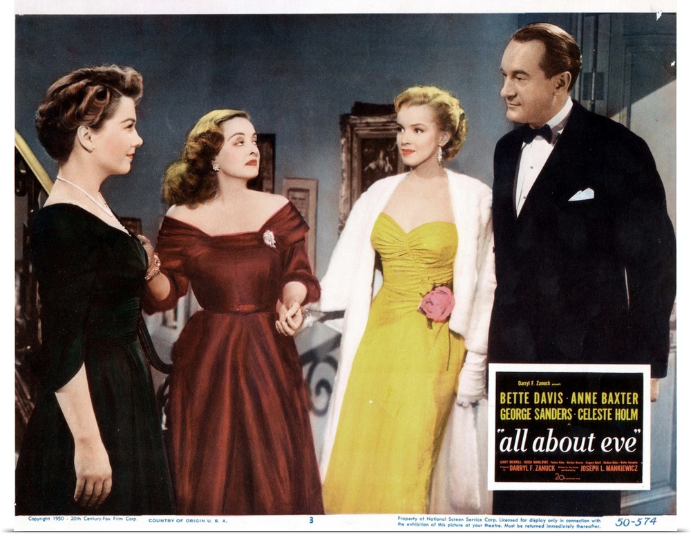 All About Eve, US Lobbycard, From Left: Anne Baxter, Bette Davis, Marilyn Monroe, George Sanders, 1950
