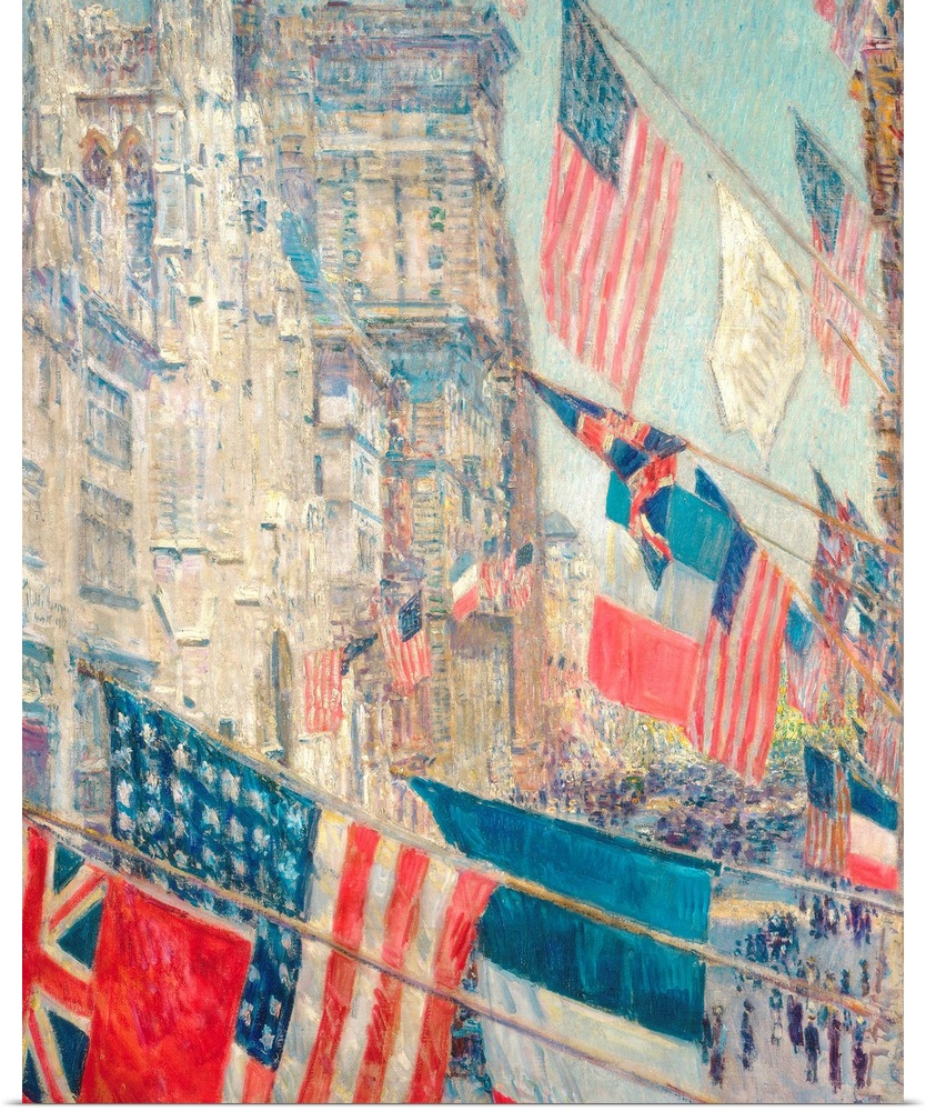 Allies Day, May 1917, by Childe Hassam, 1917, American impressionist painting, oil on canvas. On May 7 and 9, 1917, the Br...