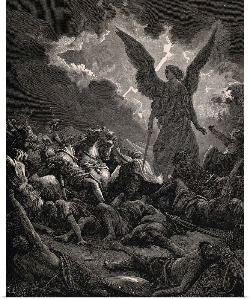 Dore, Paul Gustave (1832-1883). La Sainte Bible. 1866. Angel of Yahweh of the army of Sennacherib. Engraving. -