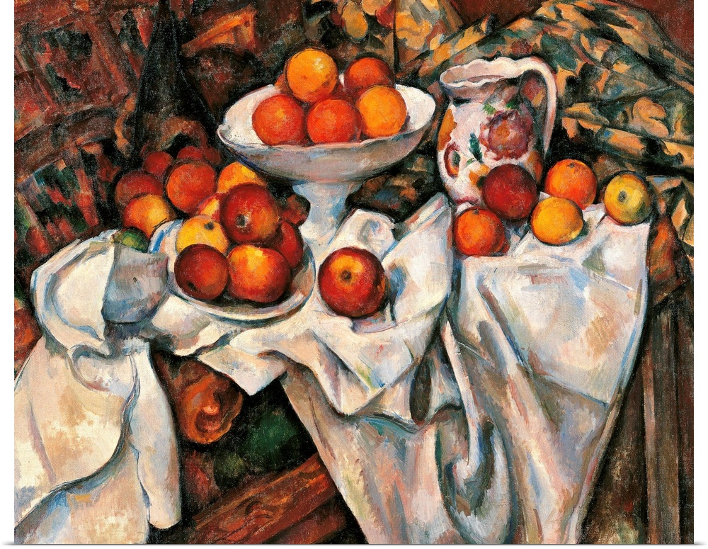 France, Ile de France, Paris, Muse dOrsay, R.F. 1972. All. Apples oranges table tablecloth orange brown pot jug. (110099) ...