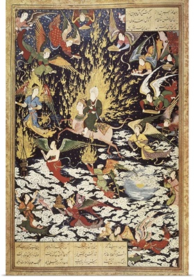 Ascension of prophet Muhammad with the archangel Gabriel. 16th c