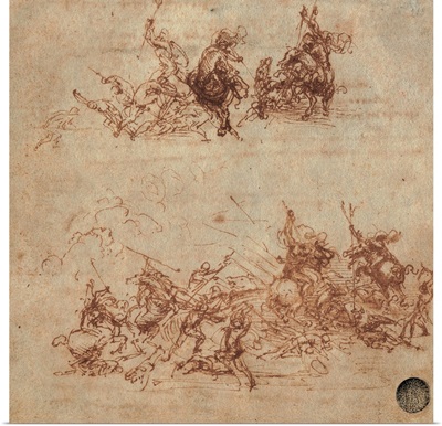 Battle of Anghiari: Fight between Foot Soldiers and Riders, by Leonardo da Vinci, 1504-6