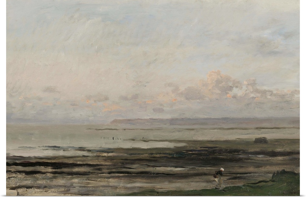 Beach at Ebb Tide, by Charles Francois Daubigny, c. 1850-78, Dutch painting, oil on panel. Seascape in Villerville-sur-Mer...