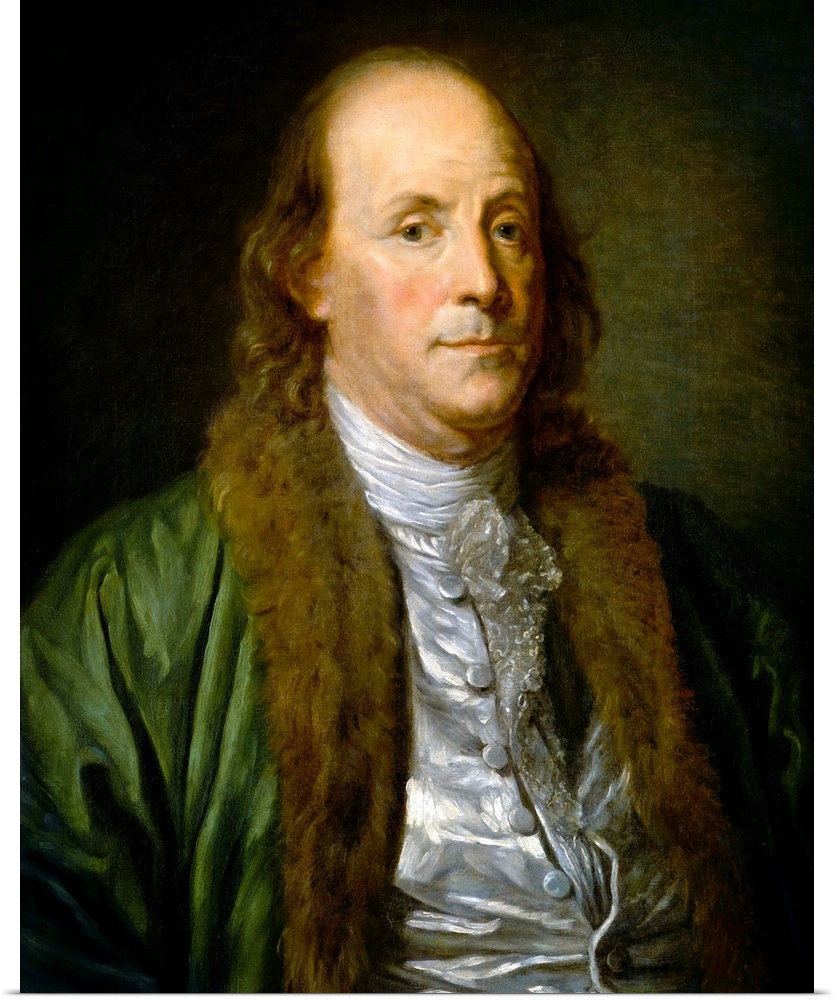 Benjamin Franklin, by Jean-Baptiste Greuze (copy) 1777, French painting, oil on canvas. Franklin sat for the painter Jean-...