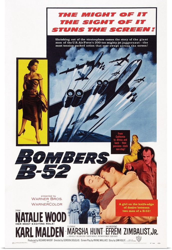 Bombers B-52, US Poster Art, Top Left: Natalie Wood; Bottom Left: Marsha Hunt; Center: Natalie Wood, Efrem Zimbalist Jr.; ...