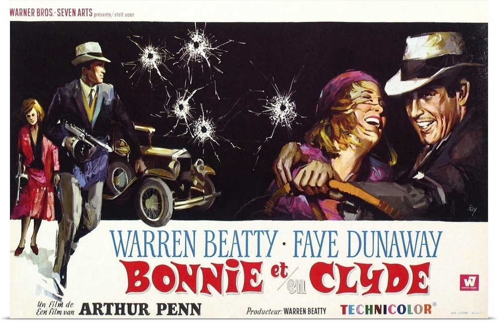 Bonnie And Clyde, (aka Bonnie Et Clyde), L-R: Faye Dunaway, Warren Beatty, Faye Dunaway, Warren Beatty On Belgian Poster A...