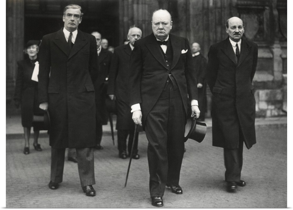 British leaders leaving the Westminster Abby memorial service for David Lloyd George. L-R: Foreign Secretary Anthony Eden,...