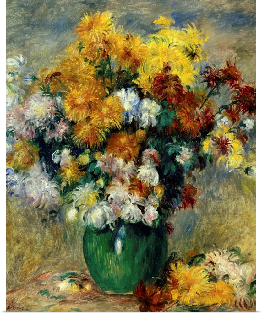 1556, Pierre Auguste Renoir (1841-1919), French School. Bunch of Chrysanthemums. Oil on canvas.