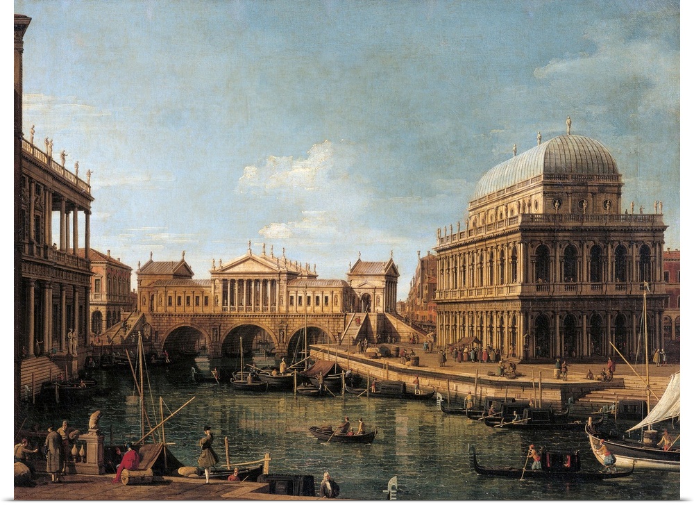 Capriccio with Palladian Buildings, by Giovanni Antonio Canal known as Canaletto, 1755 about, 18th Century, oil on canvas,...