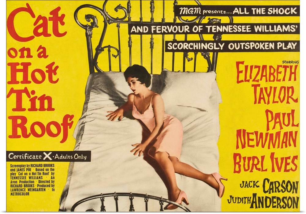 Cat On A Hot Tin Roof, Elizabeth Taylor On UK Poster Art, 1958.