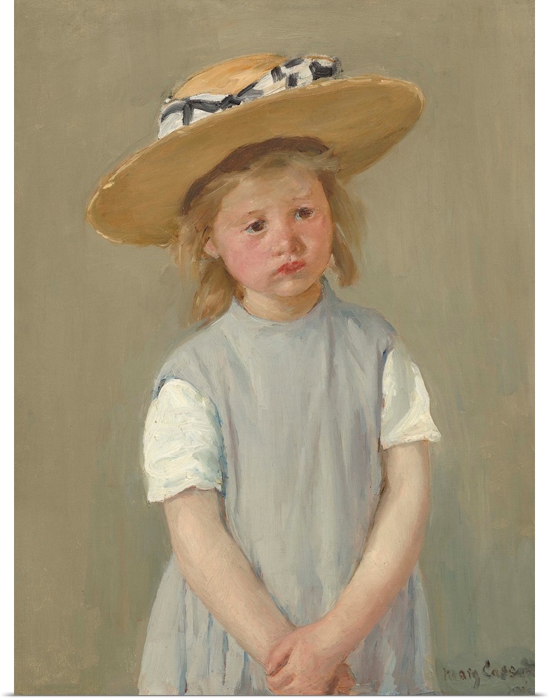 Child in a Straw Hat, by Mary Cassatt, 1886, American painting, oil on canvas. Cassatt captures the child's mixture of pen...