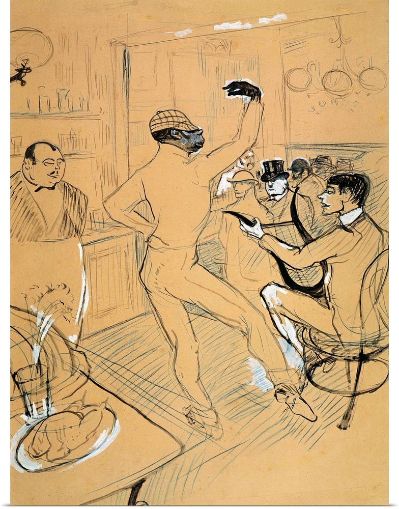 TOULOUSE-LAUTREC, Henri de (1864-1901). Chocolat dancing in the "Irish and American Bar". 1896. Chinese ink and gouache on...
