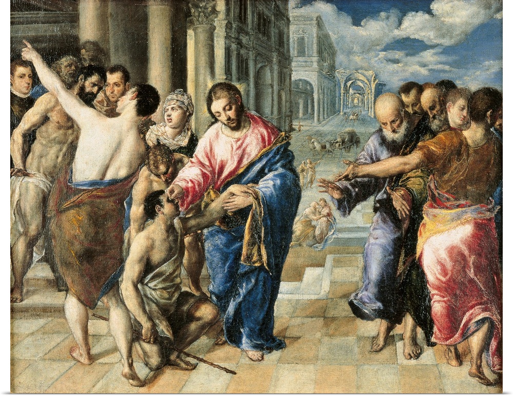 Christ Healing the Blind, by Domenico Theotokpulos known as El Greco, 1573 about, 16th Century, oil on canvas, cm 50 x 61 ...