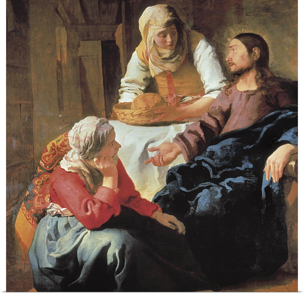VERMEER, Johannes (1632-1675). Christ in the House of Martha and Mary. 1654 - 1655. Representation of the chapter 10 of Go...