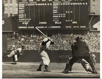 Cleveland Indians', Bob Feller, pitching to New York Yankees' Joe DiMaggio