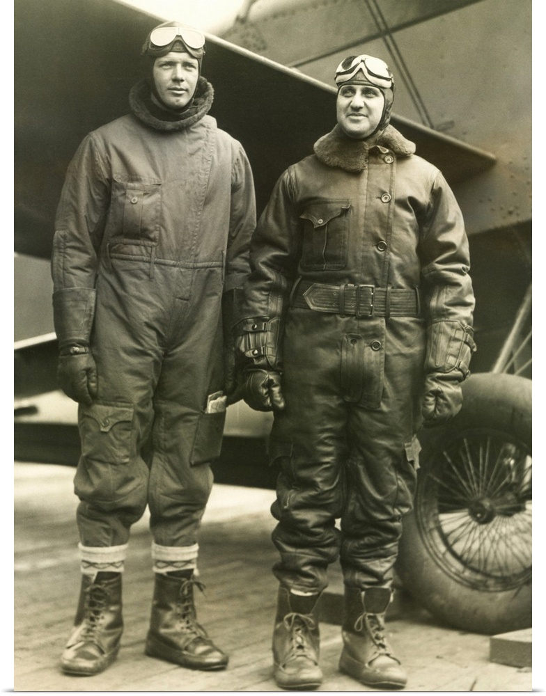 Col. Charles A. Lindbergh (left) and Harry F. Guggenheim in flight-suits. Dec. 8, 1928. The aviation pioneers took off fro...