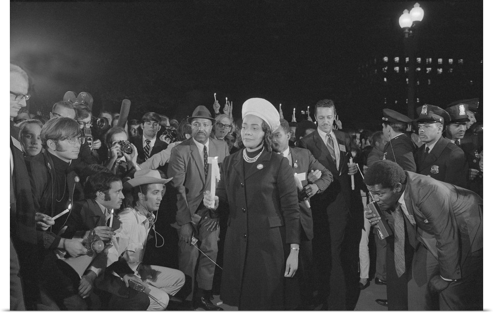 Coretta Scott King at the Moratorium to End the War in Vietnam War, Oct. 15, 1969. Holding a candle, the widow of Martin L...