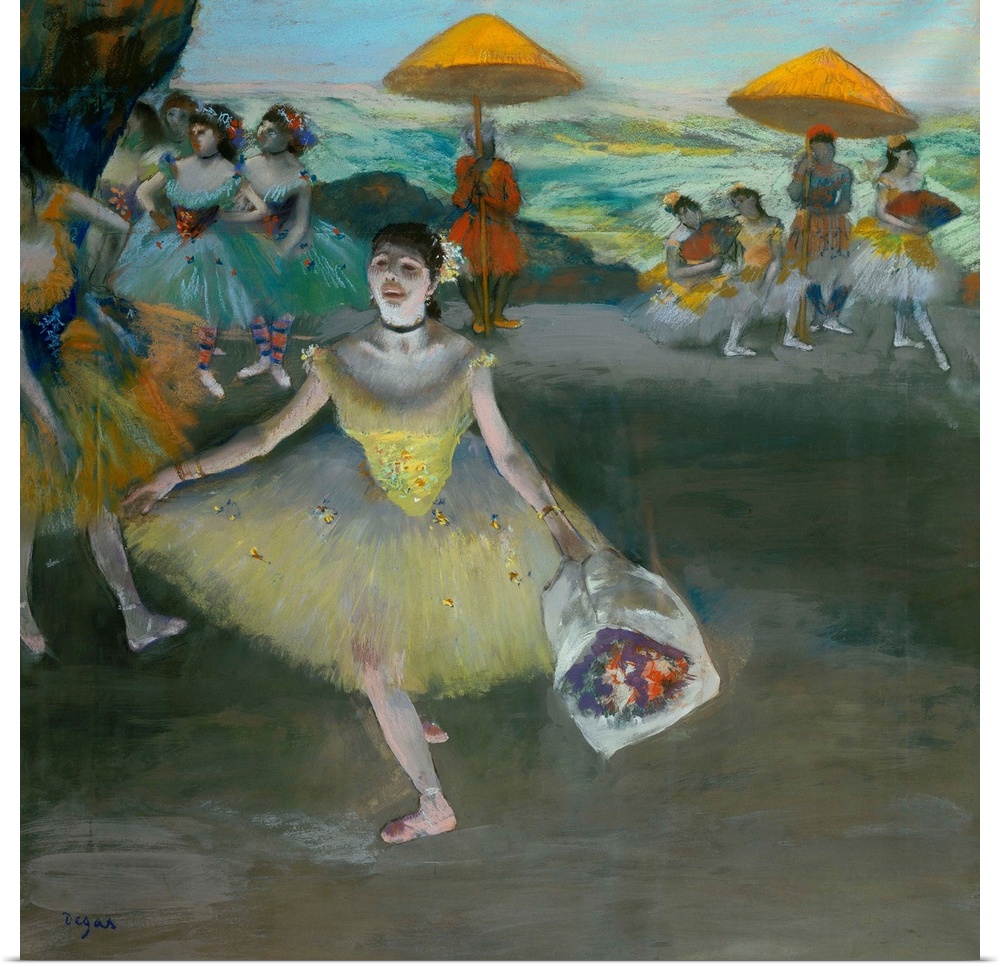Edgar Degas, French School. Dancer with bouquet, curtseying. Pastel on paper mounted on canvas, 0.72 x 0.77 m. Paris, muse...