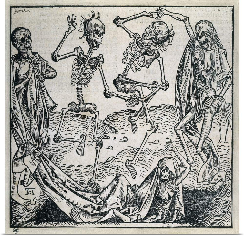 Danse Macabre or Dance of Death (1493). Picture by Michael Wolgemut from "Liber chronicarum" by Hartmann Schedel. Xylograp...