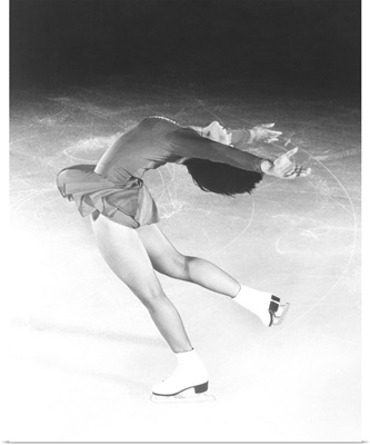 Dorothy Hamill, star skater, performs a layback spin