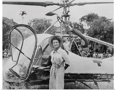 Dr. Valerie Andre, in front of her helicopter in Tonkin, Vietnam