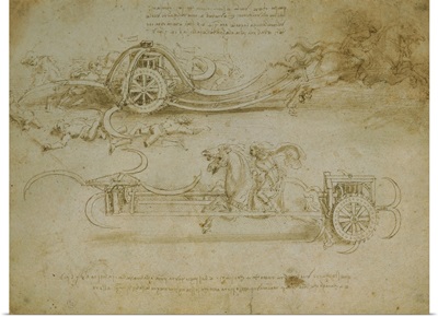 Drawing of Assault Wagons Fitted with Scythes, by Leonardo da Vinci, 1482-1485