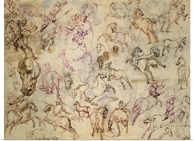 Drawing, Studies of Figures, by Giovanni Ambrogio Figino, 1586