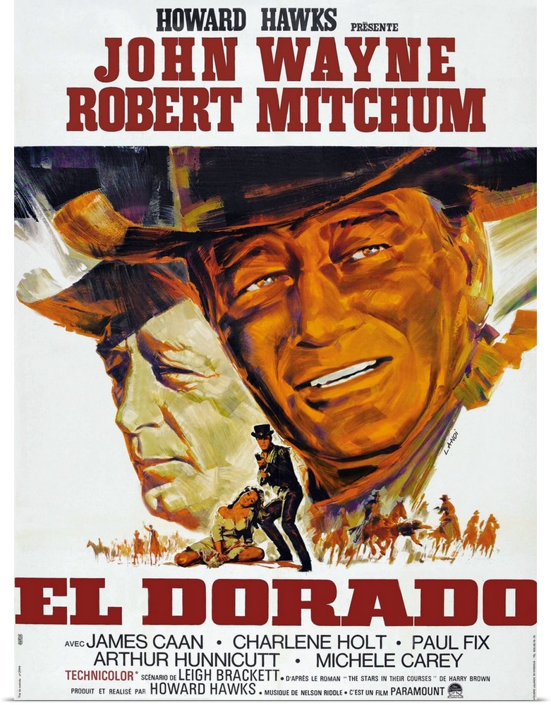 El Dorado, L-R: Robert Mitchum, John Wayne On French Poster Art, 1966.