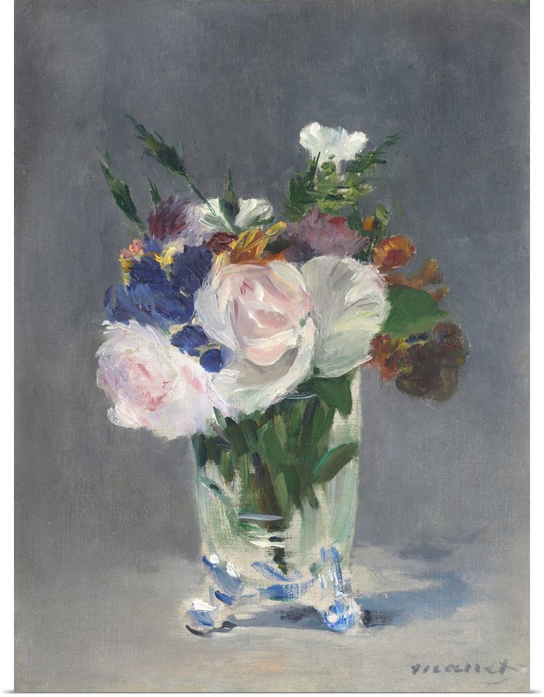 Flowers in a Crystal Vase, by Edouard Manet, 1882, French painting, oil on canvas. Manet's simple still life paintings wer...