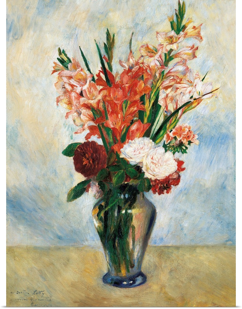 Flowers in a Vase Gladioluses, by Pierre-Auguste Renoir, 1885 about, 19th Century, oil on canvas, 75 x 54,5 - France, Ile ...