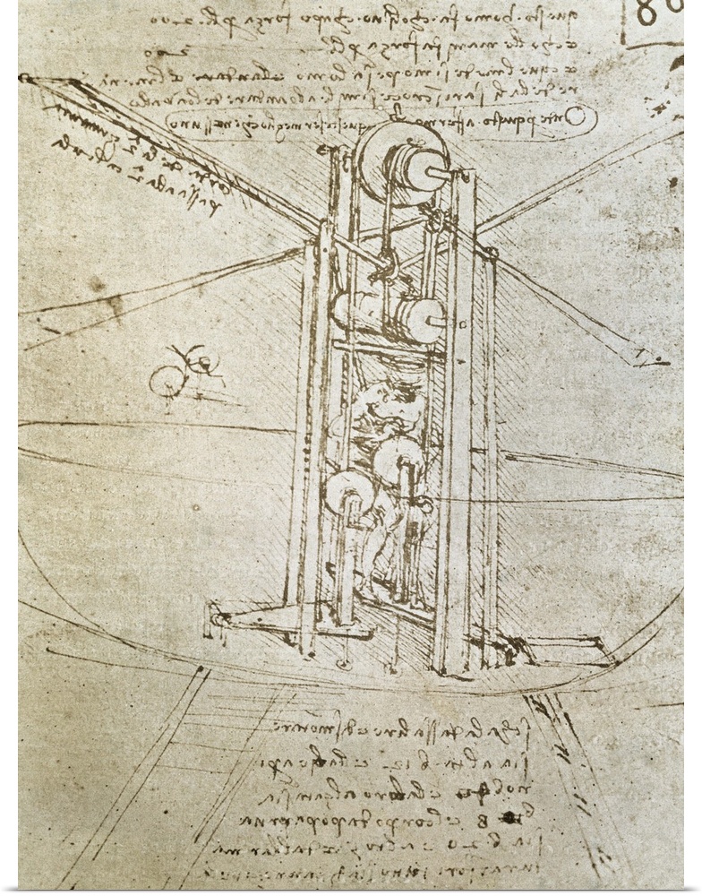 Flying machine. ca. 1487. Renaissance art. Cinquecento. Drawing. FRANCE. Paris. Library of the Institute of France. -