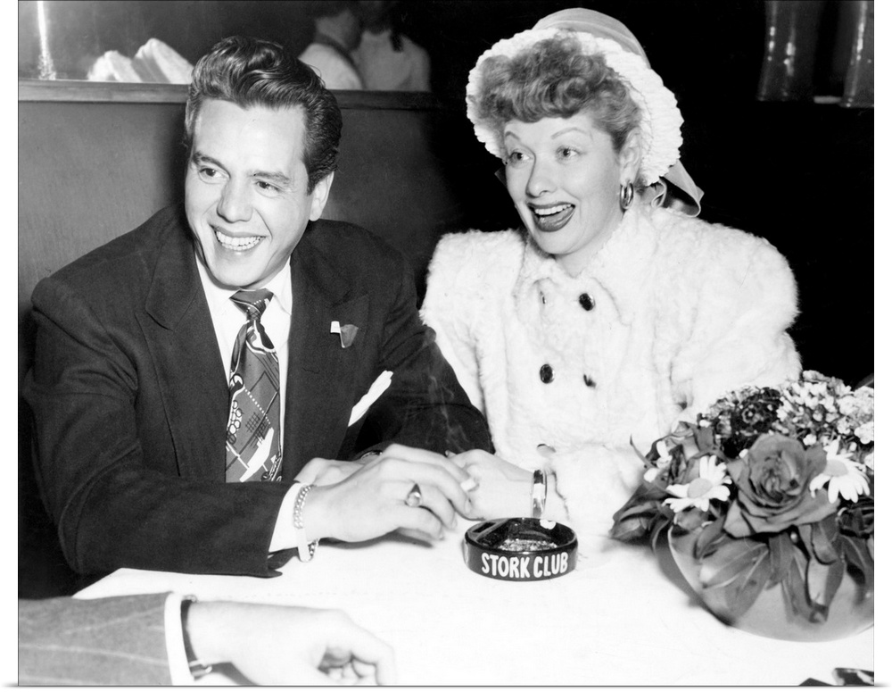 Black and white photograph of Desi Arnaz and Lucille Ball.