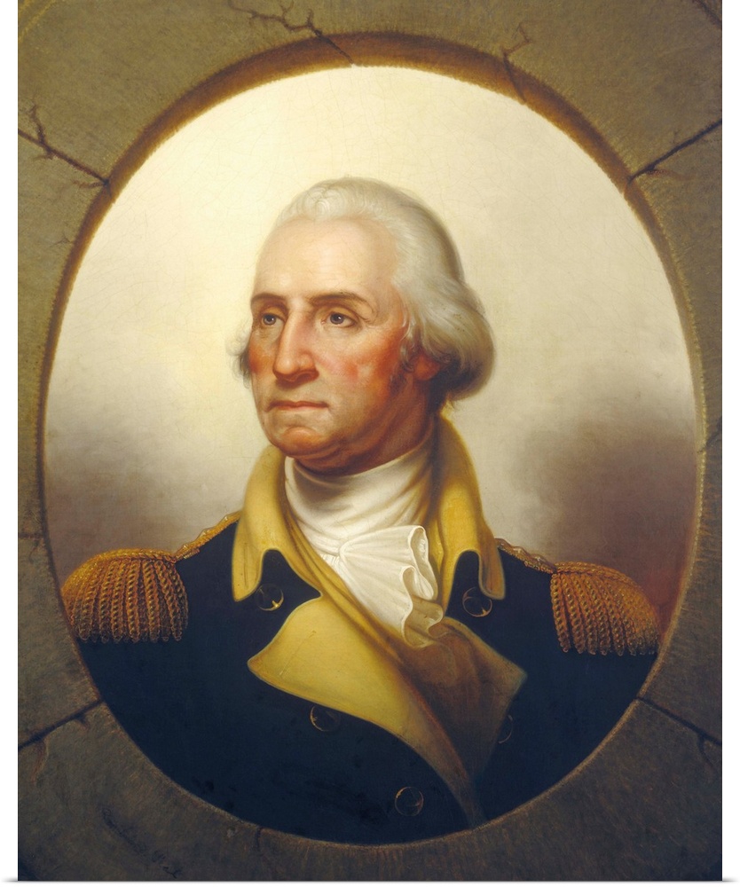 George Washington, by Rembrandt Peale, c. 1850, American painting, oil on canvas. Over two decades after Washington's deat...