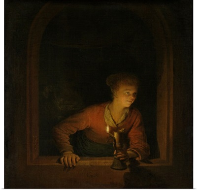 Girl with an Oil Lamp at a Window, by Gerard Dou, 1645-75