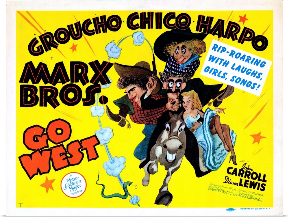 Go West, US Poster, Chico Marx, Groucho Marx, Harpo Marx (The Marx Brothers), 1940.
