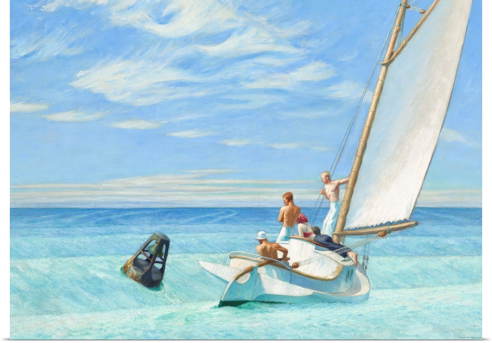Ground Swell, by Edward Hopper, 1939, American painting, oil on canvas. It was painted in clear blues and greens near Hopp...