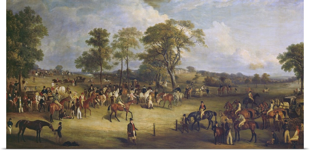 Heaton Park Races, 1829, by John Ferneley, British painting, oil on canvas. Genre painting of a horse racing event with gr...