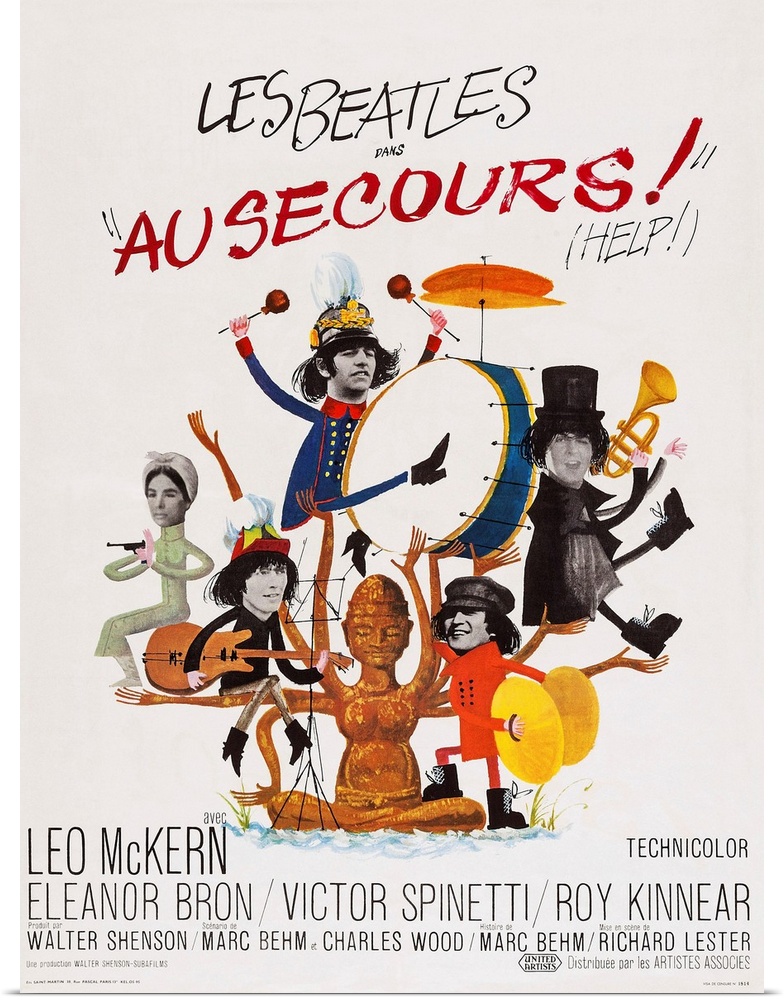 Help!, (aka Au Secours!), French Poster Art, Top: Ringo Starr, Paul Mccartney, Bottom. Eleanor Bron, George Harrison, John...