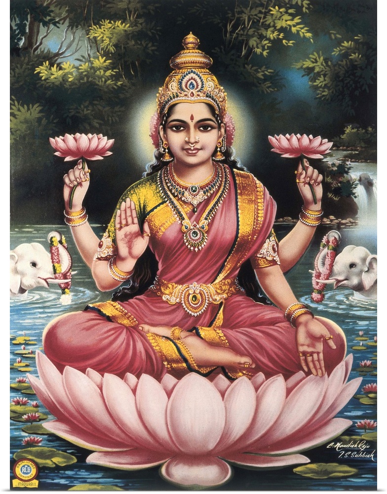 Goddess Srhi Sentamarai Laximi, wife of Vishnu. Hindu art. -