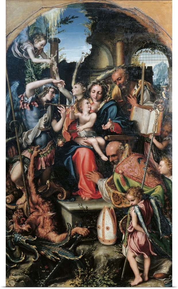 Holy Family with St Michael the Archangel and the Devil Contending for Souls, St Bernard and the Angels, by Giorgio Gandin...