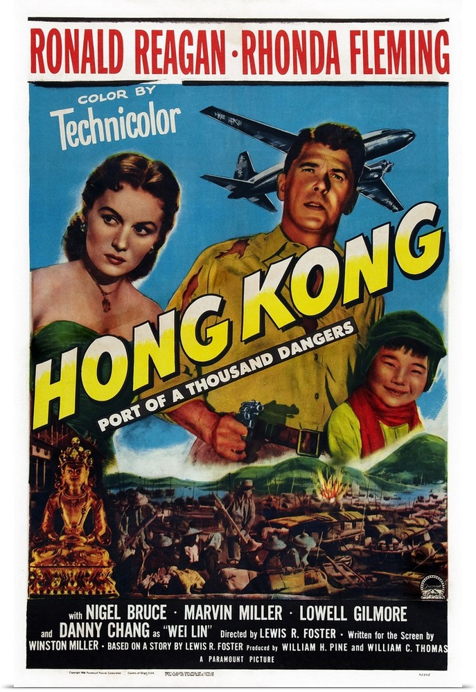 Hong Kong, US Poster Art, From Left: Rhonda Fleming, Ronald Reagan, Danny Chang, 1952